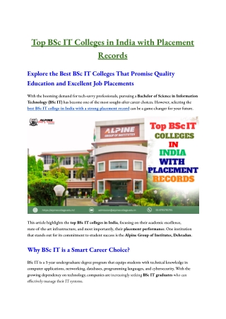 Top BSc IT Colleges in India with Placement Records