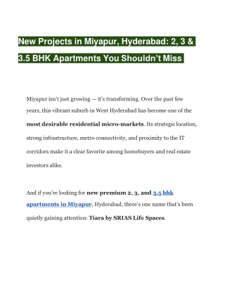 New Projects in Miyapur, Hyderabad_ 2, 3 & 3.5 BHK Apartments You Shouldn’t Miss