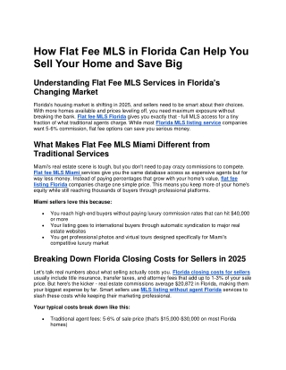 How Flat Fee MLS in Florida Can Help You Sell Your Home and Save Big