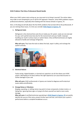 HVAC Problems That Only a Professional Should Handle