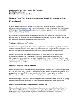 Where Can You Rent a Spacious Presidio Home in San Francisco?