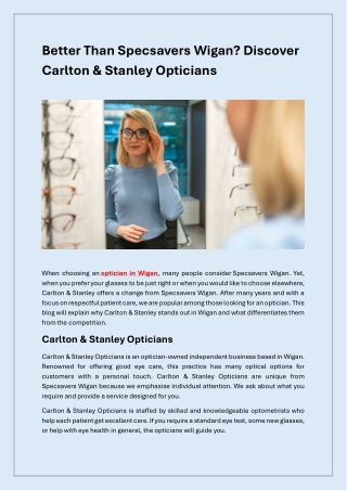 Carlton & Stanley Opticians Wigan: A Smarter Choice Than Specsavers?