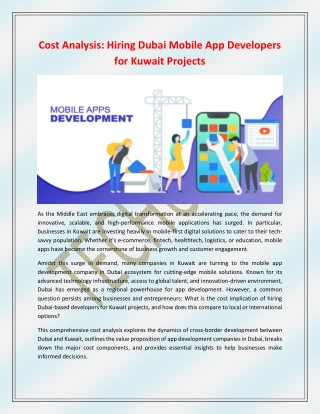 Cost Analysis Hiring Dubai Mobile App Developers for Kuwait Projects