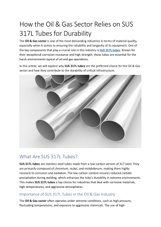 The Importance of SUS 317L Tubes in the Oil & Gas Industry
