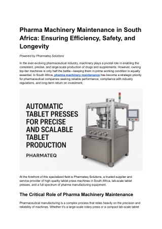 Pharma Machinery Maintenance in South Africa_ Ensuring Efficiency, Safety, and Longevity