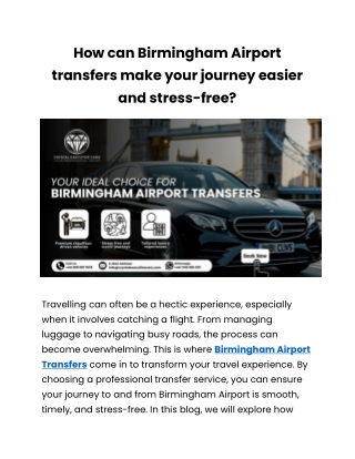 Enjoy Calm Travel with Birmingham Airport Transfers