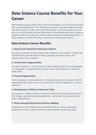 Data Science Course Benefits for Your Career