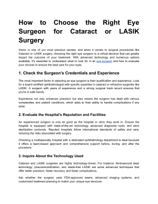 How to Choose the Right Eye Surgeon for Cataract or LASIK Surgery