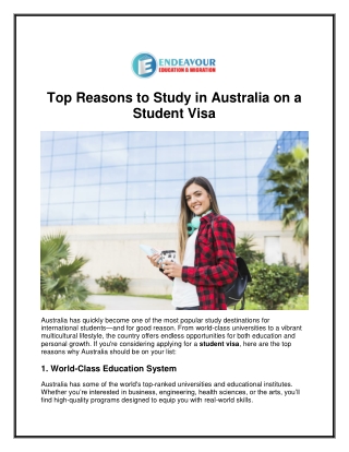 Top Reasons to Study in Australia on a Student Visa