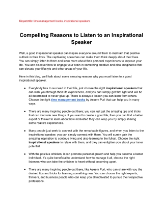 Compelling Reasons to Listen to an Inspirational Speaker