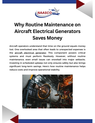 Aircraft Electrical Generator Solutions by NAASCO