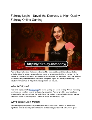 Fairplay Login – Unveil the Doorway to High-Quality Fairplay Online Gaming