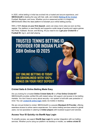 _Trusted Tennis Betting ID Provider for Indian Players – SBH Online ID 2025