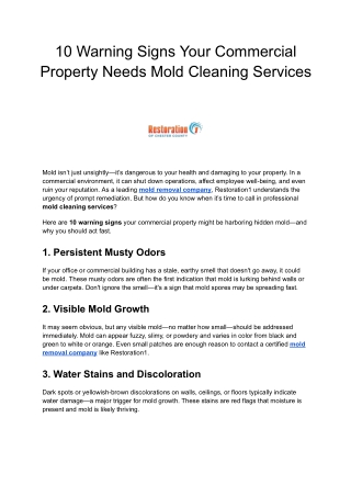 10 Warning Signs Your Commercial Property Needs Mold Cleaning Services
