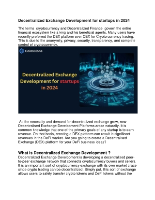 Decentralized Exchange Development for startups in 2024