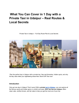 What You Can Cover in 1 Day with a Private Taxi in Udaipur – Real Routes & Loca