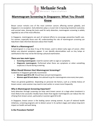 Mammogram Screening in Singapore What You Should Know