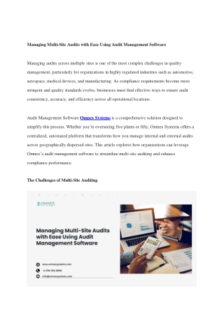 Managing Multi-Site Audits with Ease Using Audit Management Software