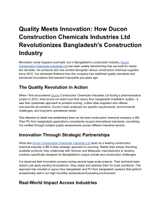 Quality Meets Innovation- How Ducon Construction Chemicals Industries Ltd Revolutionizes Bangladesh's Construction Indus