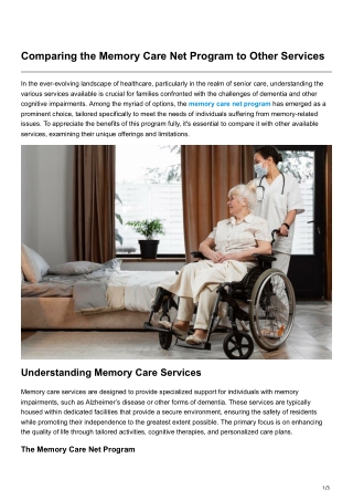 Comparing the Memory Care Net Program to Other Services