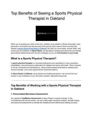 Top Benefits of Seeing a Sports Physical Therapist in Oakland
