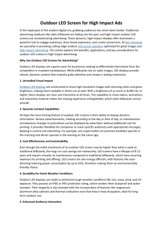 Outdoor LED Screen for High Impact Ads