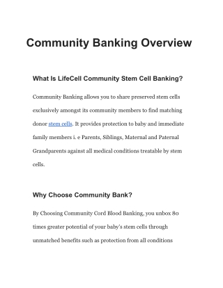 Community Banking Overview