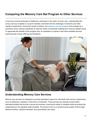 Comparing the Memory Care Net Program to Other Services