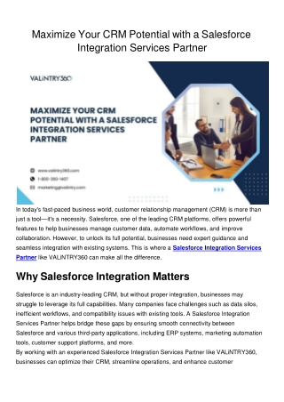 Maximize Your CRM Potential with a Salesforce Integration Services Partner