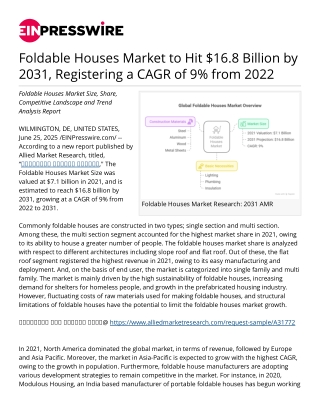 Foldable Houses Market to Hit $16.8 Billion