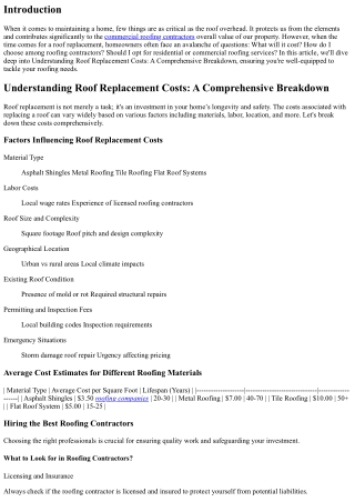 Understanding Roof Replacement Costs: A Comprehensive Breakdown