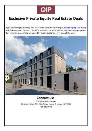 Exclusive Private Equity Real Estate Deals