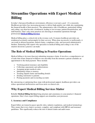 Streamline Operations with Expert Medical Billing