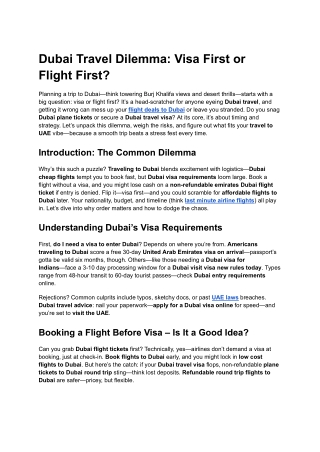 Dubai Travel Dilemma: Visa First or Flight First?