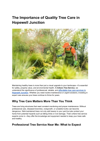 The Importance of Quality Tree Care in Hopewell Junction