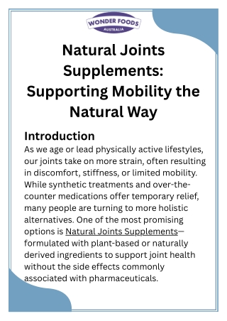 Natural Joints Supplements Supporting Mobility the Natural Way