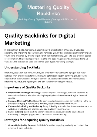 Quality Backlinks for Digital Marketing