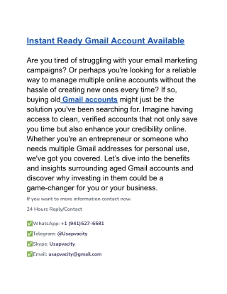 Instant Ready Gmail Account Available