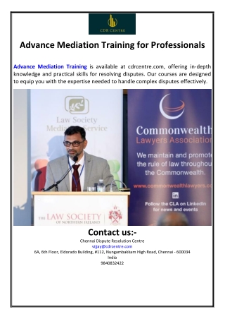 Advance Mediation Training for Professionals