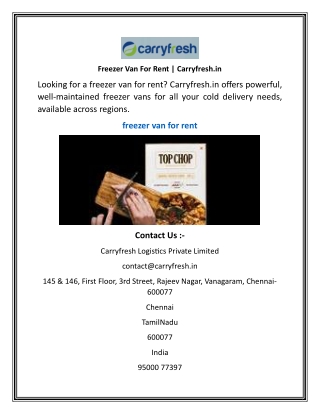 Freezer Van For Rent  Carryfresh.in