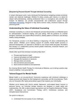 Empowering Personal Growth Through Individual Counseling