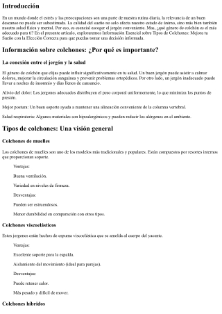 Información Esencial sobre Géneros de Colchones: Mejora tu Sueño con la Elección