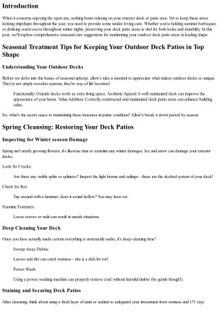 Seasonal Care Tips for Maintaining Your Outdoor Deck Patios in Top Forming