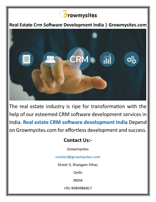Real Estate Crm Software Development India  Growmysites