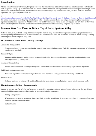 Discover Your New Favorite Dish at Top of India, Spokane Valley