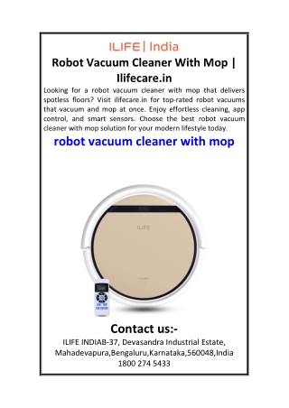 Robot Vacuum Cleaner With Mop  Ilifecare
