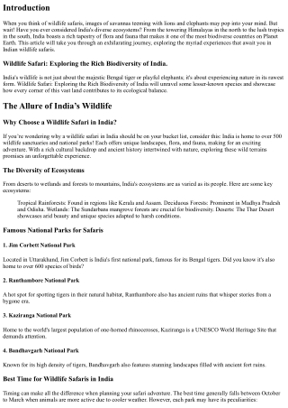 Wildlife Safari: Exploring the Rich Biodiversity of India.
