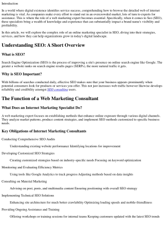 Navigating the Digital Landscape: The Function of a Web Marketing Expert in SEO