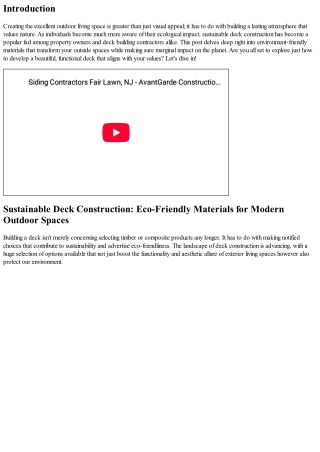 ** Sustainable Deck Building: Eco-Friendly Products for Modern Outdoor Spaces **