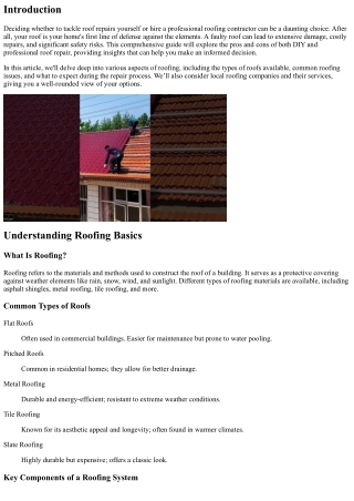 DIY vs. Professional Roof Repair: Pros and Cons